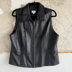 Y2K Leather Vest‎ Lambskin Leather Full Zip Collared Minimalist Moto Womens XL